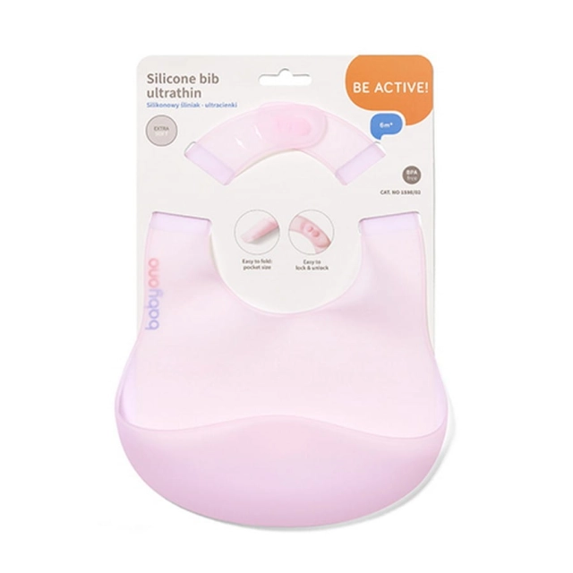 Śliniak silikonowy ultracienki z kieszonką jasny róż BabyOno 1598/02