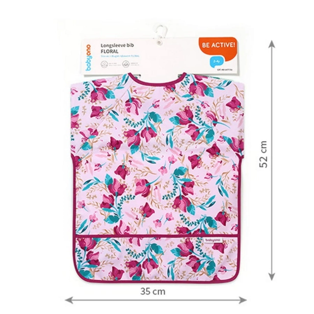Śliniak zmywalny z długim rękawem Floral dla dzieci 2-4 lata BabyOno 1477/01