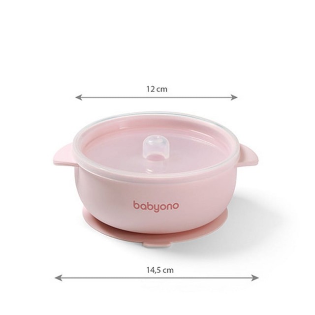 Silikonowa miseczka z przyssawką i przykrywką Różowa BabyOno 1662/02