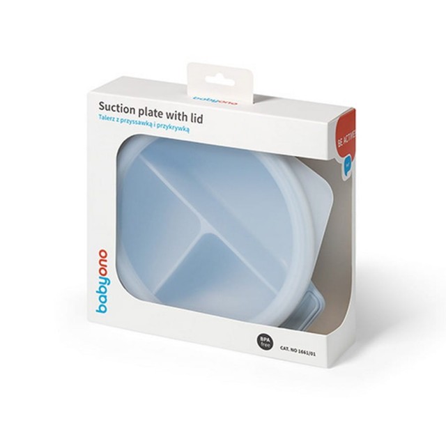 Silikonowy talerzyk z przyssawką i przykrywką Niebieski BabyOno 1661/01