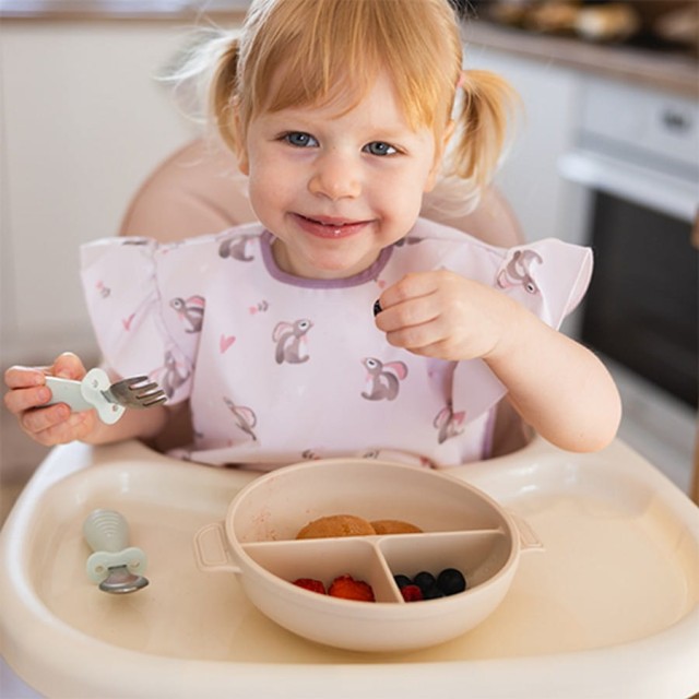 Silikonowy talerzyk z przyssawką i przykrywką Beżowy BabyOno 1661/03