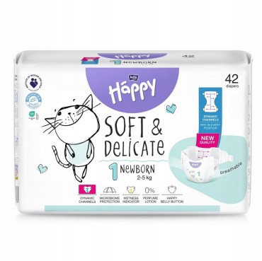 Pieluszki dla noworodków Bella Baby Happy Soft & Delicate – Newborn 2-5 kg, 42 szt.