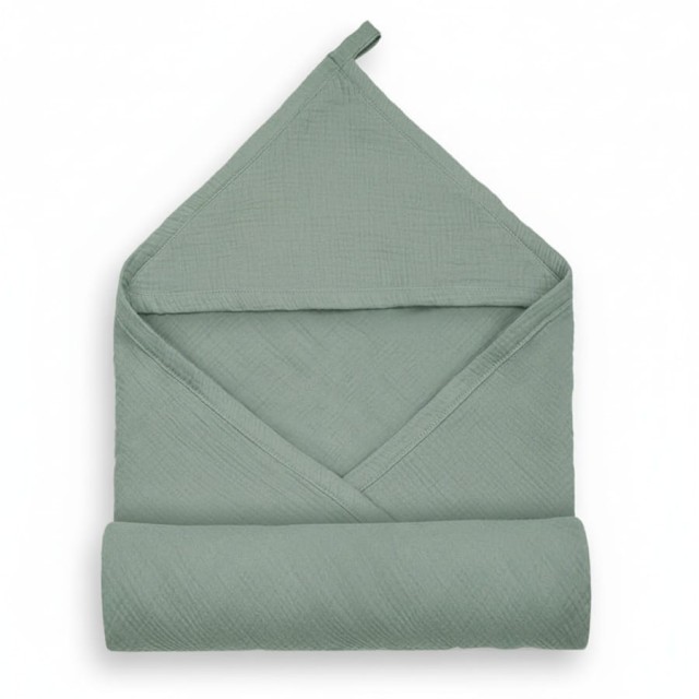 Muślinowe okrycie kąpielowe z kapturem 80x85 cm - Laurowe | Dolce Sonno