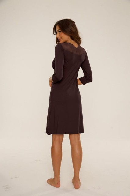 Dzianinowa koszula nocna Lilian z rękawem 7/8 Czekolada DeLafense 810