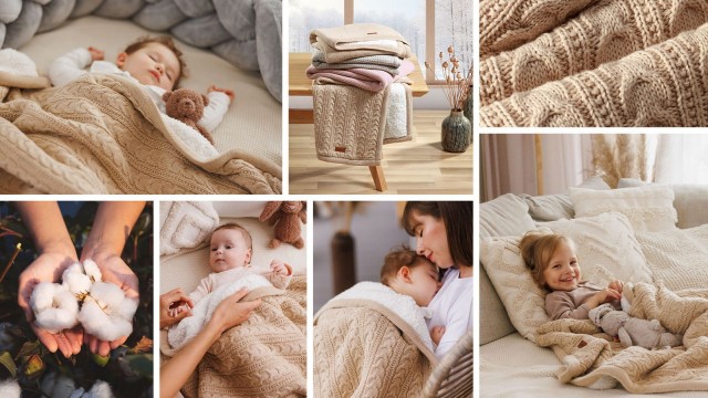 Kocyk bawełniany z ociepleniem 75x100 cm Beżowy | BabyOno 1657