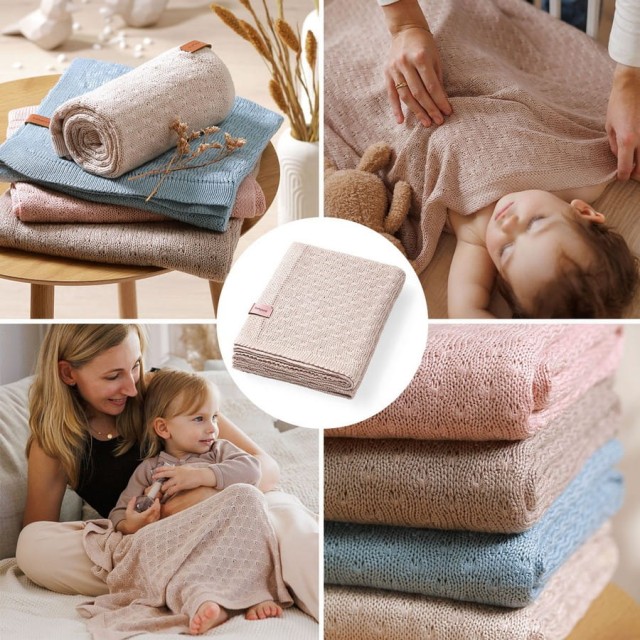 Kocyk niemowlęcy z włókna bambusowego 75x100 cm - Jasny Beż | Babyono 1673/02