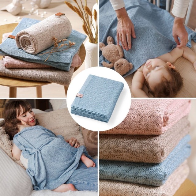 Kocyk niemowlęcy z włókna bambusowego 75x100 cm - Niebieski | Babyono 1673/04