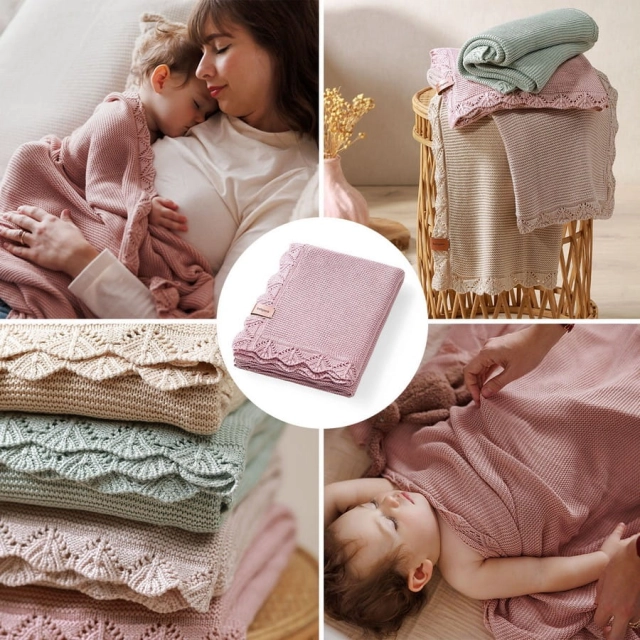 Kocyk niemowlęcy z włókna bambusowego 75x100 cm - Różowy | Babyono 1674/01