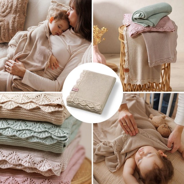 Kocyk niemowlęcy z włókna bambusowego 75x100 cm - Jasny beż | Babyono 1674/02