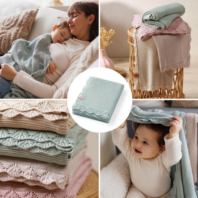 Kocyk niemowlęcy z włókna bambusowego 75x100 cm - szałwiowy | Babyono 1674/04