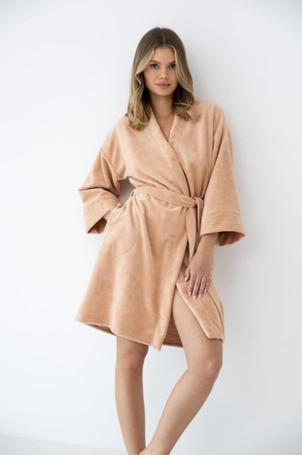 Szlafrok damski wiązany w pasie z kieszeniami Goldie | Sensis