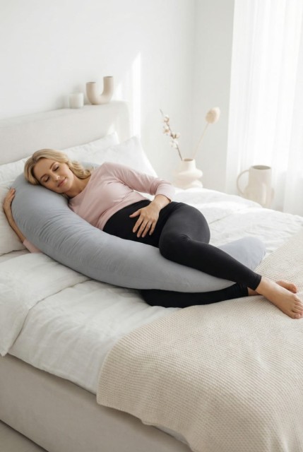 Poduszka Ciążowa Rogal dla kobiet w ciąży 240 cm Muślin Szary Dolce Sonno