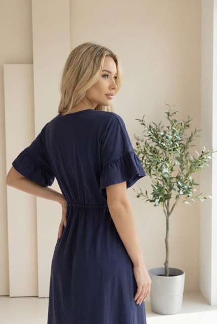 Długa koszula nocna ciążowa i do karmienia Astrid/ Deep Blue - Dolce Sonno