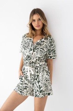 Dzianinowa piżama damska zapiana na guziki z kołnierzykiem Kaylee - Sensis 