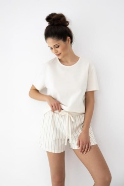 Bawełniana piżama damska z krótkim rękawem ecru-beż Jemma od Sensis