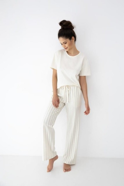 Bawełniana piżama damska z krótkim rękawem i długimi spodniami Soleil od Sensis