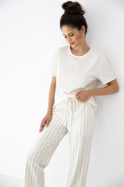 Bawełniana piżama damska z krótkim rękawem i długimi spodniami Soleil od Sensis