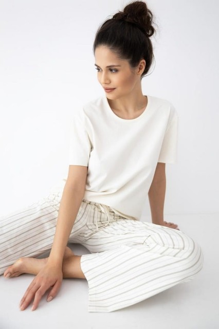 Bawełniana piżama damska z krótkim rękawem i długimi spodniami Soleil od Sensis