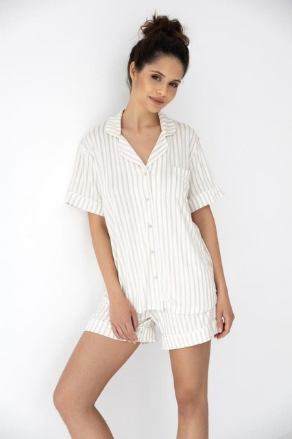 Wiskozowa piżama damska zapinana na guziki z kołnierzykiem Davina w paski od Sensis