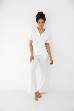 Dzianinowa piżama damska z koszulką Polo i długimi spodniami Zuri od Sensis