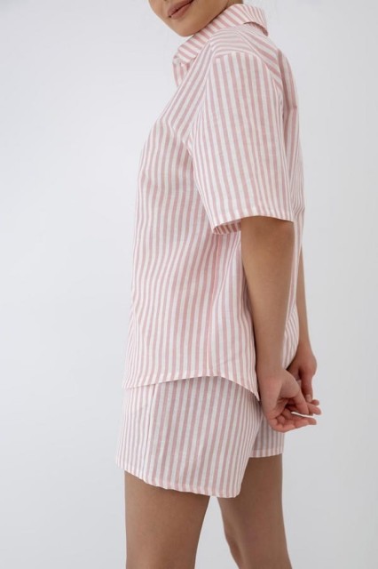 Piżama damska len z bawełną Selene z kołnierzykiem w paski od Sensis