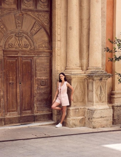 Piżama damska len z bawełną Felicity wiązana na troczki w paski od Sensis