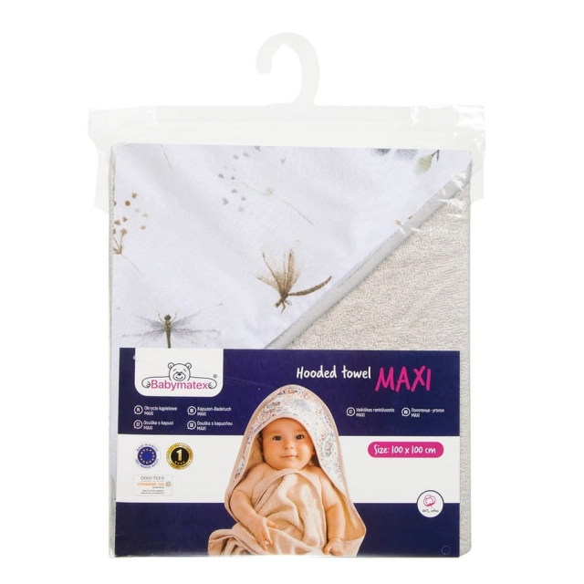 Okrycie kąpielowe bawełniane 100x100 cm Maxi Print/ Ważka szare- Baby Matex