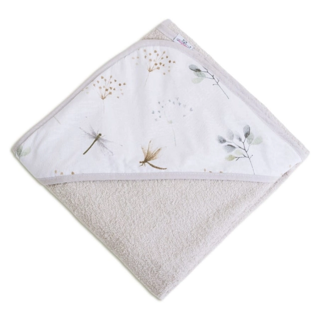 Okrycie kąpielowe bawełniane 100x100 cm Maxi Print/ Ważka szare- Baby Matex