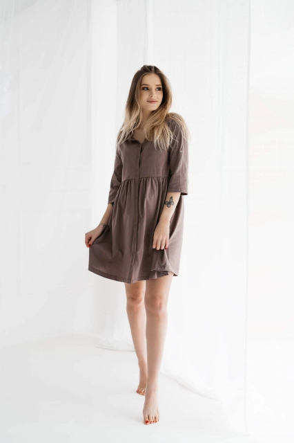 Koszula nocna ciążowa i do karmienia z rękawem 3/4 Paris/ Taupe - Dolce Sonno