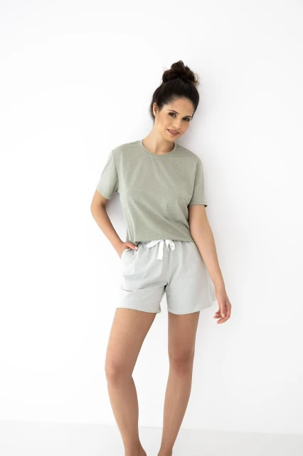Piżama damska z krótkim rękawem Yara w kolorze khaki - Sensis