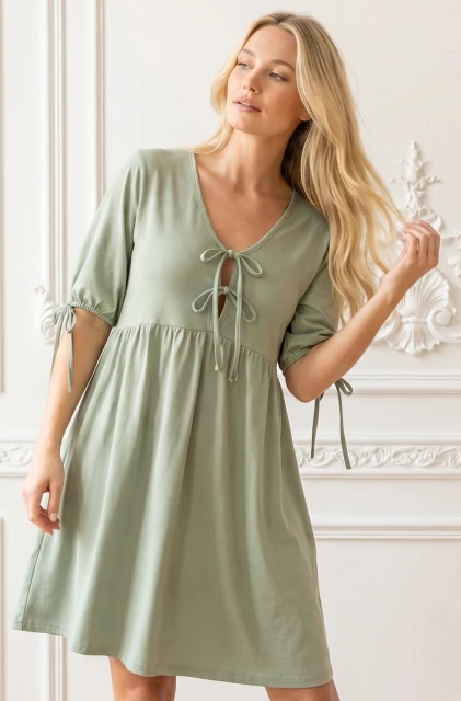 Koszula nocna ciążowa i do karmienia Rossa  Szałwia z wiązanym dekoltem - Dolce Sonno