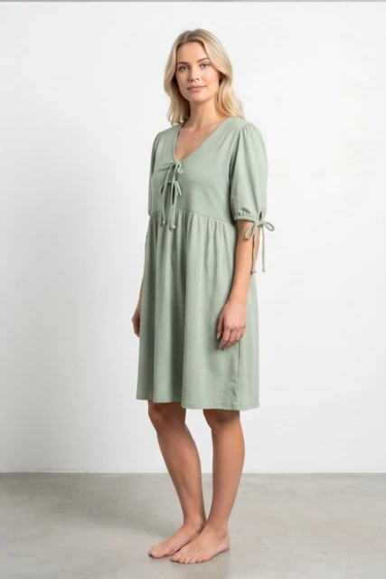 Koszula nocna ciążowa i do karmienia Rossa  Szałwia z wiązanym dekoltem - Dolce Sonno