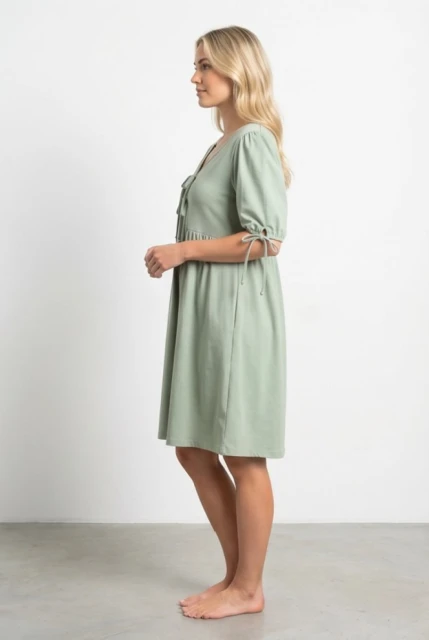 Koszula nocna ciążowa i do karmienia Rossa  Szałwia z wiązanym dekoltem - Dolce Sonno