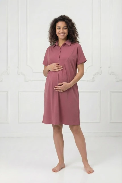 Koszula nocna ciążowa i do karmienia z  kołnierzykiem Paola  Malaga - Dolce Sonno