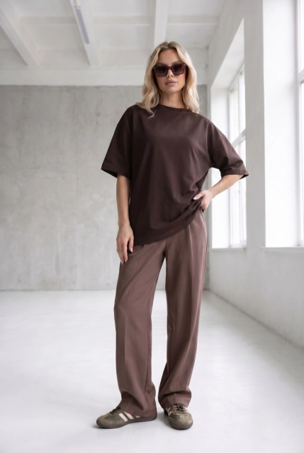 T-SHIRT LINNET OVERSIZE Dark Chokolate -  Wualaa Women