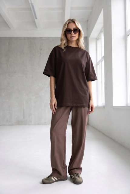 T-SHIRT LINNET OVERSIZE Dark Chokolate -  Wualaa Women