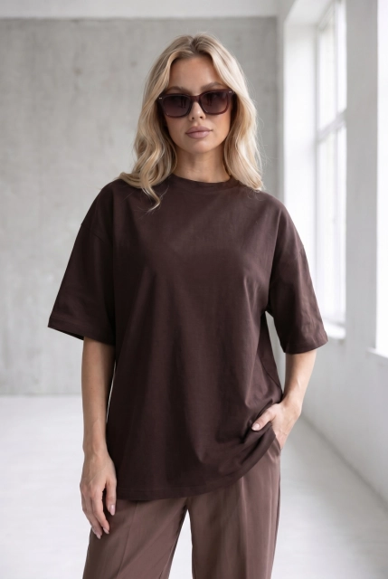 T-SHIRT LINNET OVERSIZE Dark Chokolate -  Wualaa Women