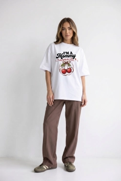 Koszulka Oversize I'm a Mommy Cherry White – Dolce Sonno