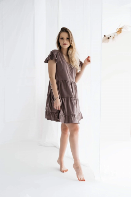 Koszula nocna ciążowa i do karmienia z falbanami Rimini/ Taupe - Dolce Sonno