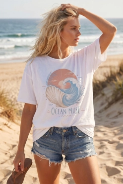 T-shirt Oversize Ocean Muse White – Wualaa Women