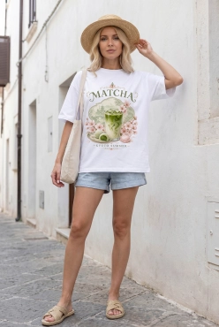 T-shirt Oversize Matcha White – Wualaa Women