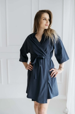 Szlafrok bawełniany z rękawem 3/4 Emma/ Deep Blue Dolce Sonno - II Gatunek
