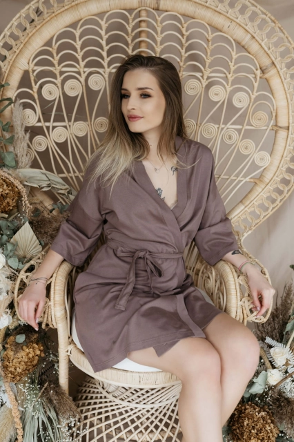 Szlafrok bawełniany z rękawem 3/4 Emma/ Taupe - Dolce Sonno