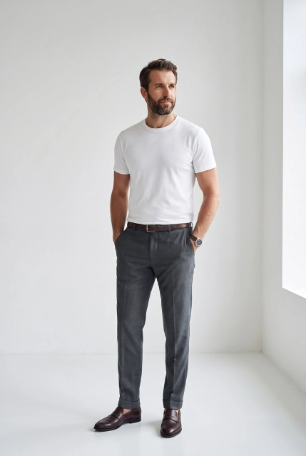 Biały T-SHIRT MĘSKI REGULAR FIT Linia Premium - Dolce Sonno