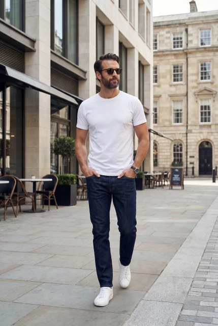 Biały T-SHIRT MĘSKI REGULAR FIT Linia Premium - Dolce Sonno