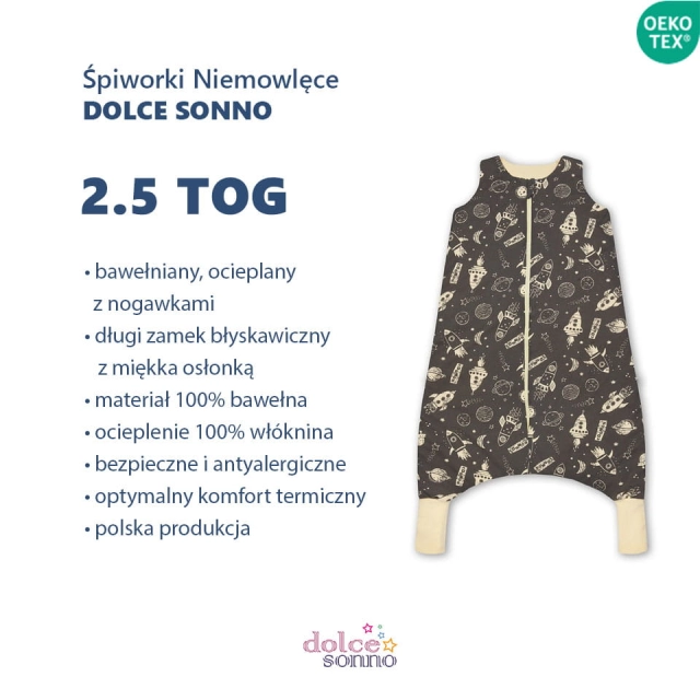 Dziecięcy Śpiworek ocieplany z nogawkami do spania Kosmos - Dolce Sonno