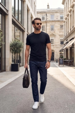 Czarny T-SHIRT MĘSKI REGULAR FIT Linia Premium - Dolce Sonno