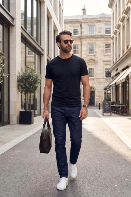Czarny T-SHIRT MĘSKI REGULAR FIT Linia Premium - Dolce Sonno