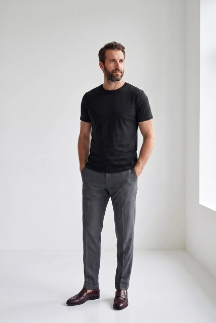 Czarny T-SHIRT MĘSKI REGULAR FIT Linia Premium - Dolce Sonno