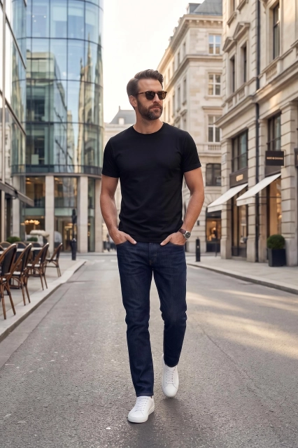 Czarny T-SHIRT MĘSKI REGULAR FIT Linia Premium - Dolce Sonno